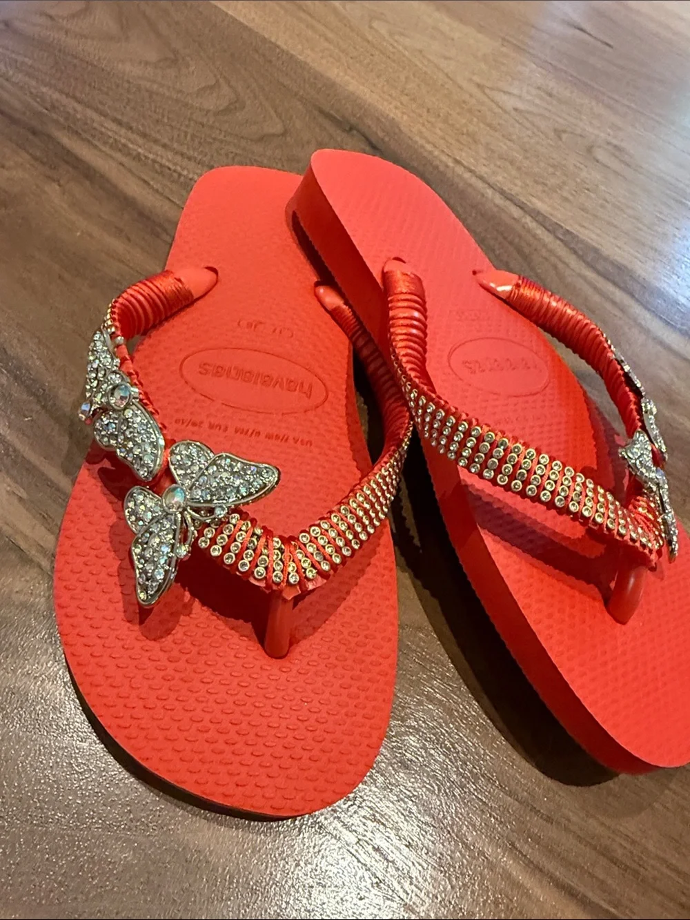 Havaianas Red Flip Flops with Butterfly Accents